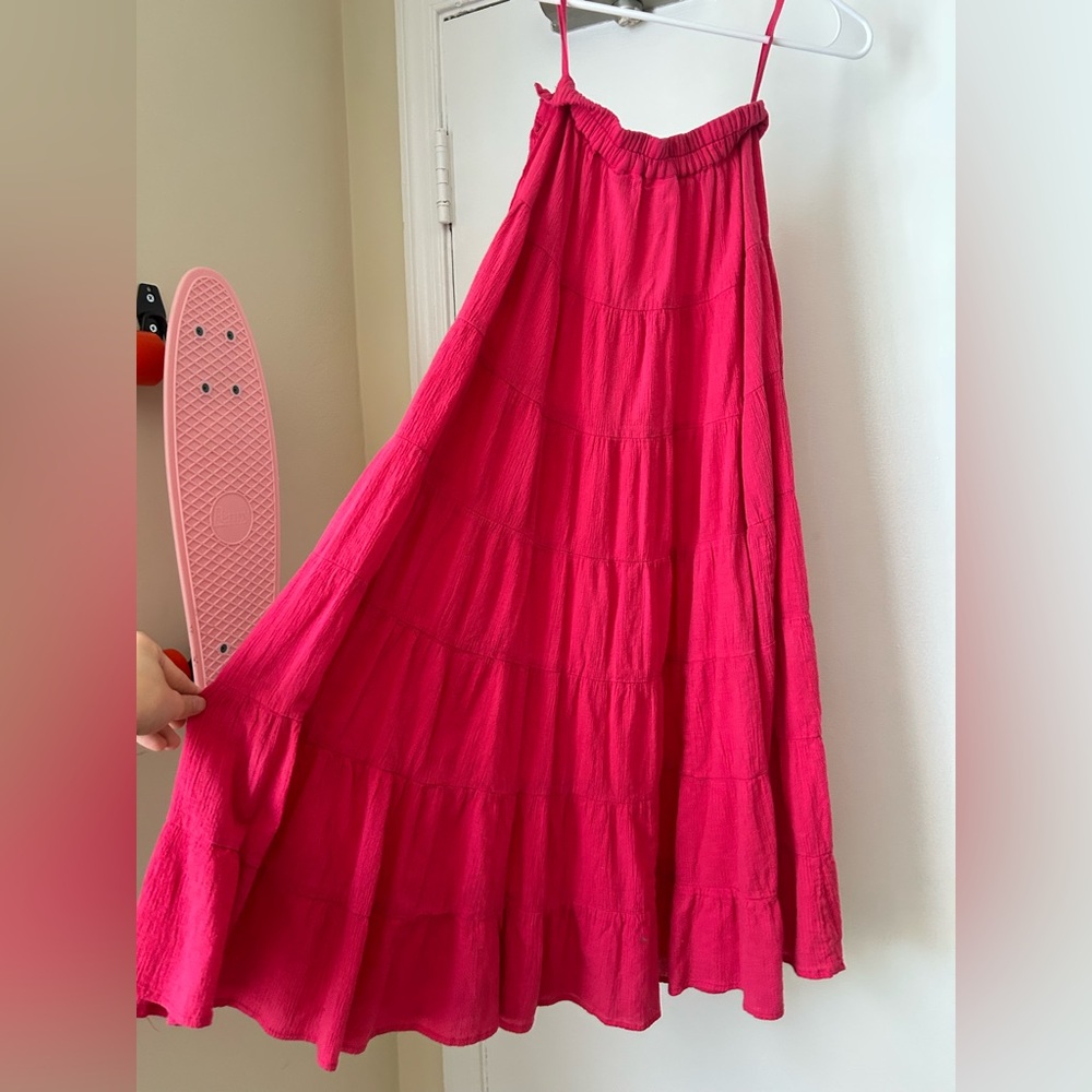 Vintage Vibrant Pink 100% Cotton Women's Maxi Skirt